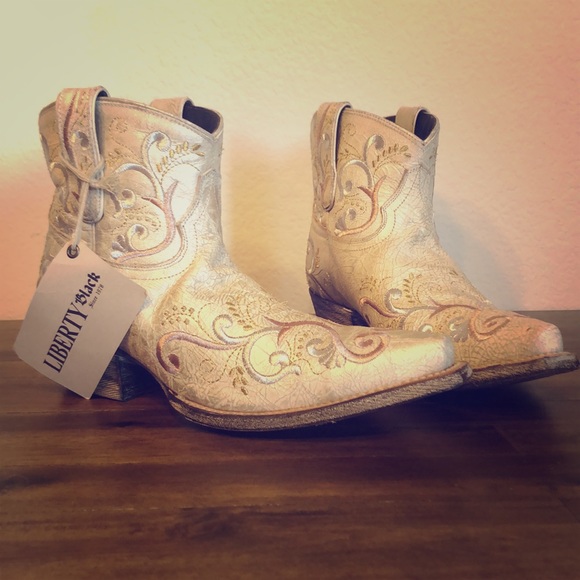 Liberty Black Shoes - Liberty Black - Ivory Embroidered Boots